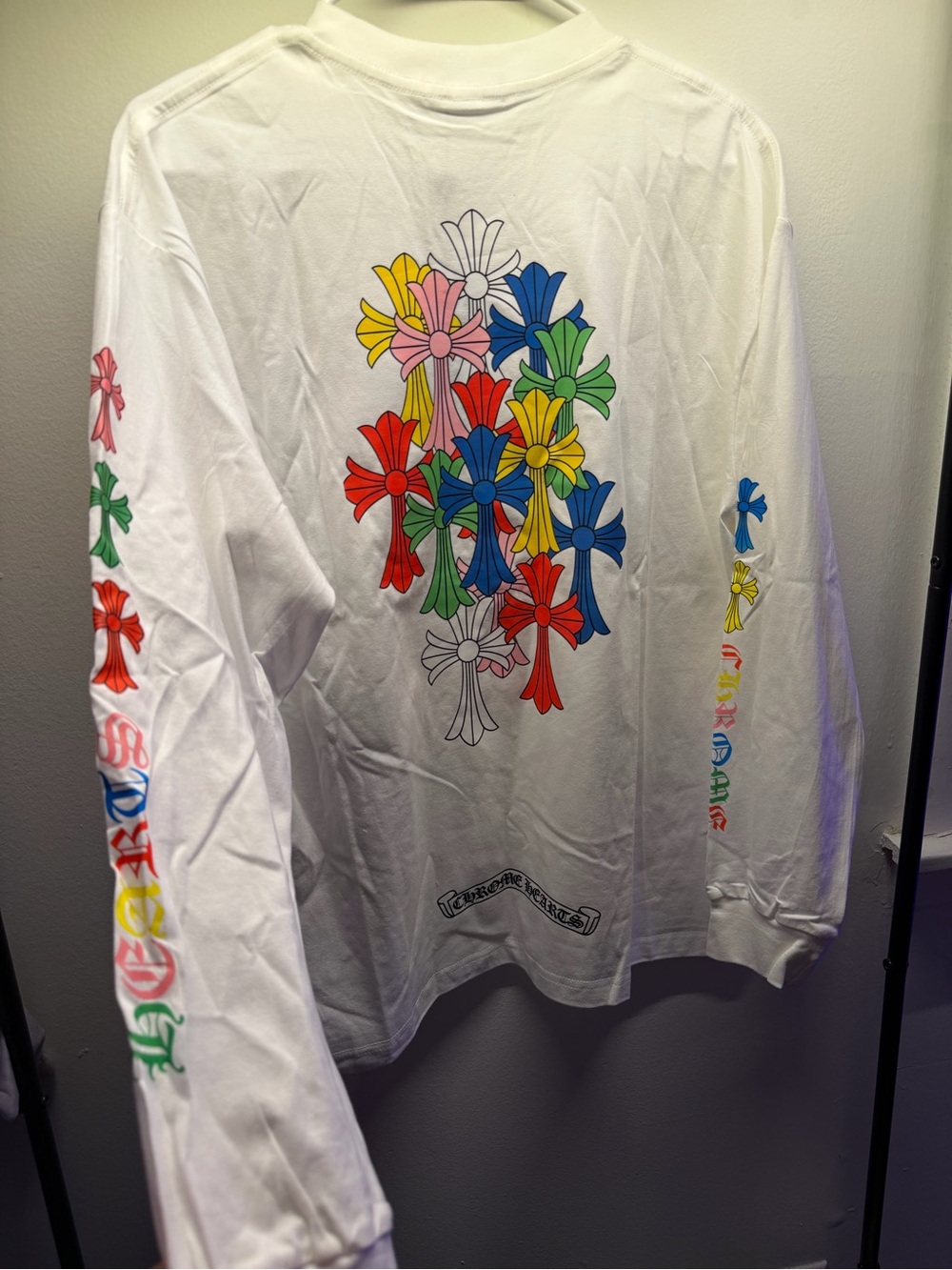 Long-Sleeve Graphic Tee with Multicolor Cross Design